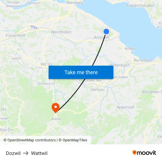 Dozwil to Wattwil map