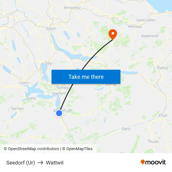 Seedorf (Ur) to Wattwil map