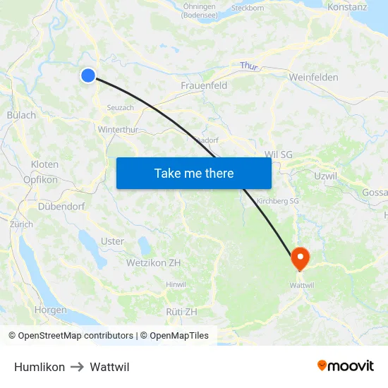 Humlikon to Wattwil map