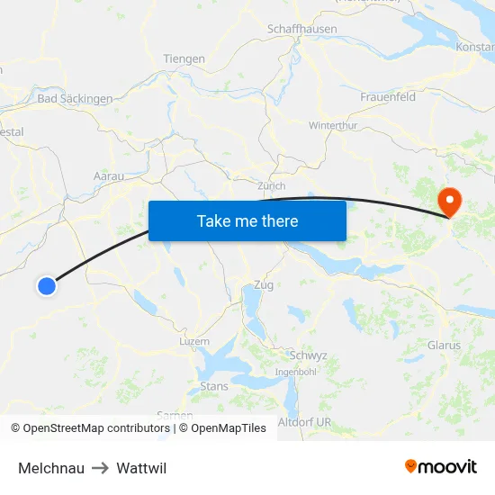 Melchnau to Wattwil map