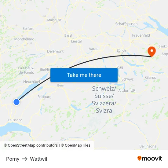 Pomy to Wattwil map