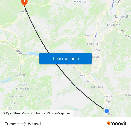 Trimmis to Wattwil map