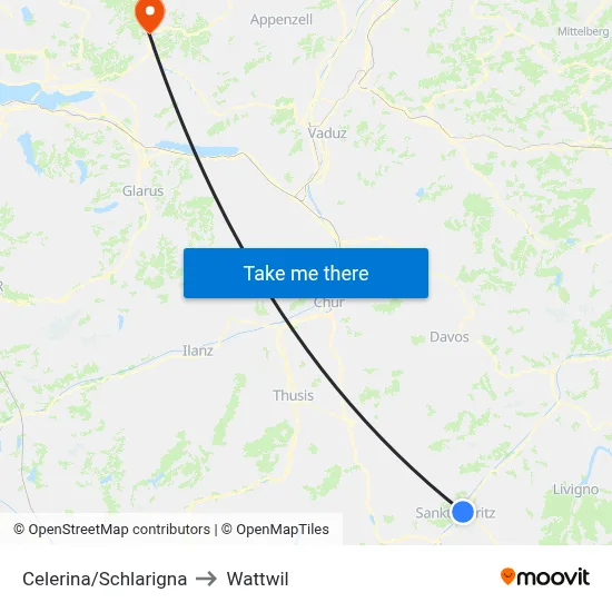 Celerina/Schlarigna to Wattwil map