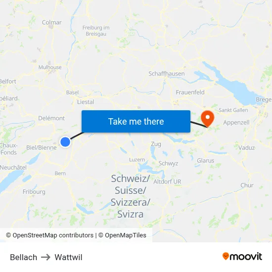 Bellach to Wattwil map