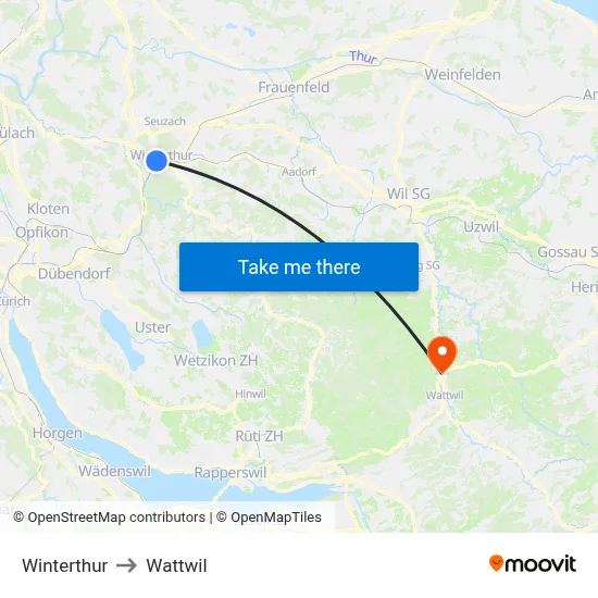 Winterthur to Wattwil map