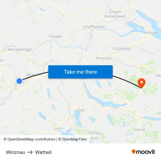 Winznau to Wattwil map