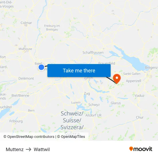 Muttenz to Wattwil map