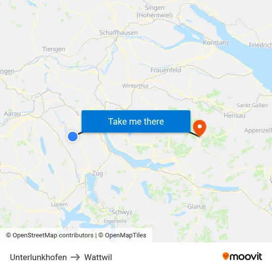 Unterlunkhofen to Wattwil map