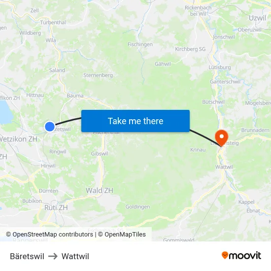 Bäretswil to Wattwil map