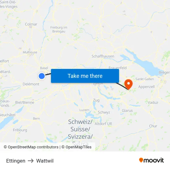 Ettingen to Wattwil map