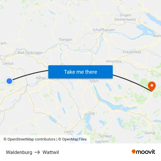 Waldenburg to Wattwil map