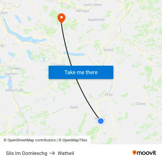 Sils Im Domleschg to Wattwil map