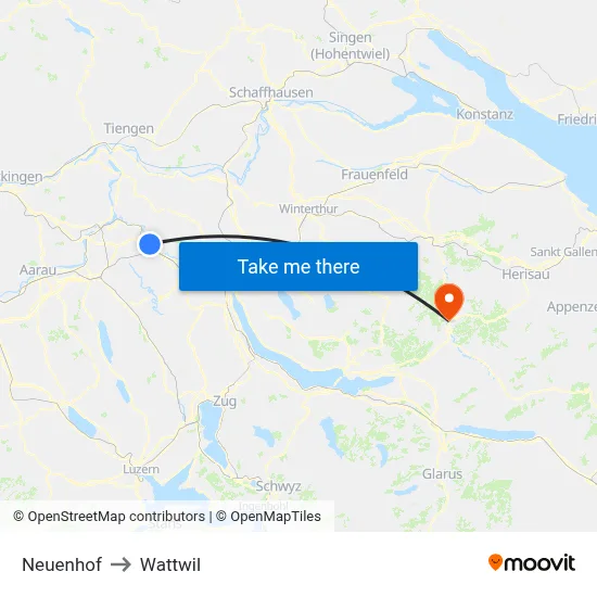 Neuenhof to Wattwil map