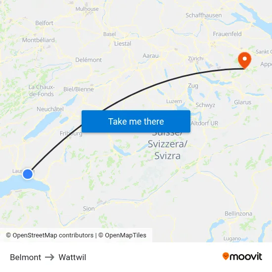 Belmont to Wattwil map