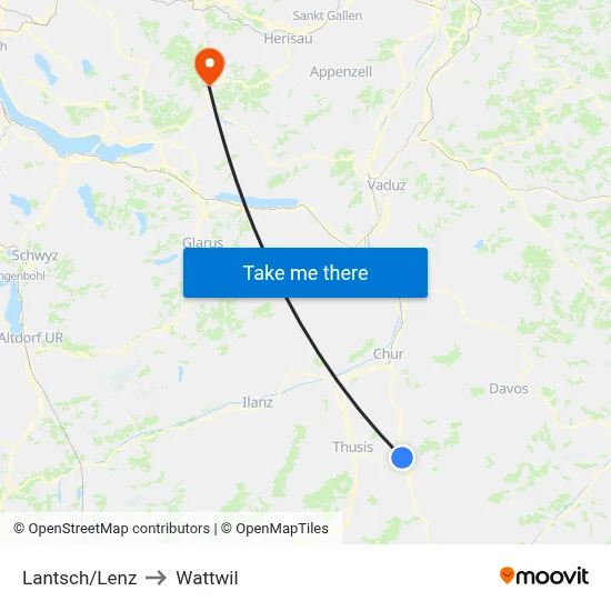 Lantsch/Lenz to Wattwil map