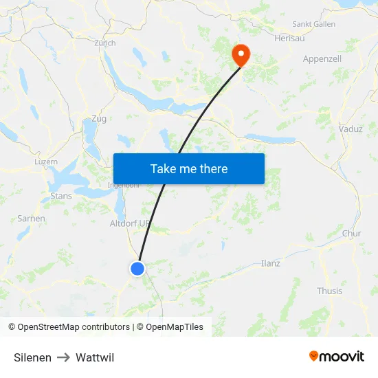 Silenen to Wattwil map