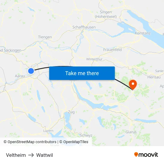 Veltheim to Wattwil map