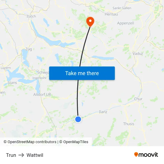 Trun to Wattwil map