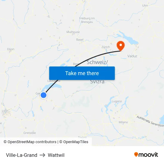 Ville-La-Grand to Wattwil map
