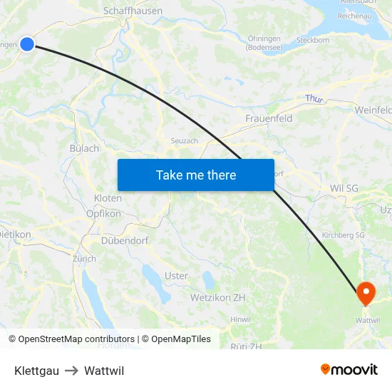 Klettgau to Wattwil map