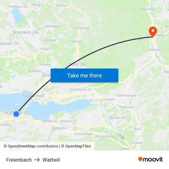 Freienbach to Wattwil map