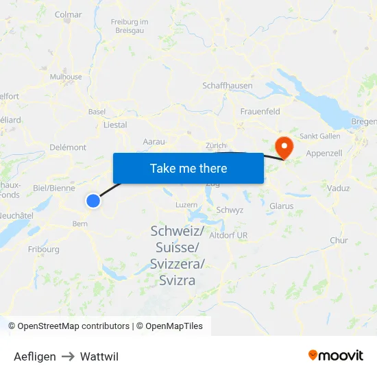 Aefligen to Wattwil map