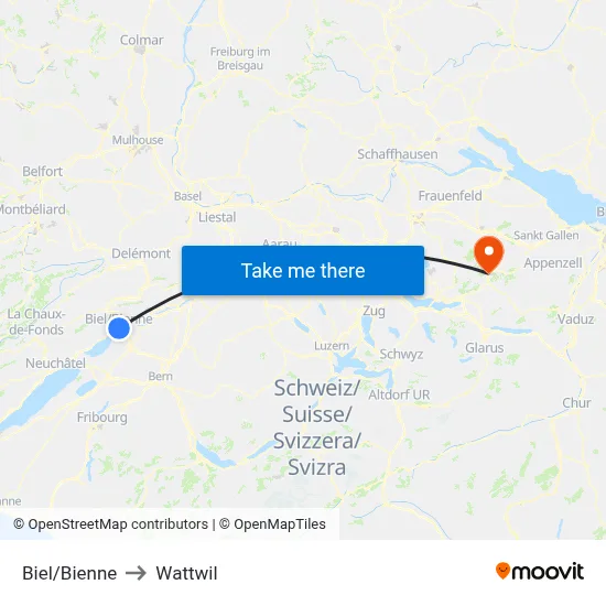 Biel/Bienne to Wattwil map