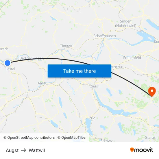 Augst to Wattwil map