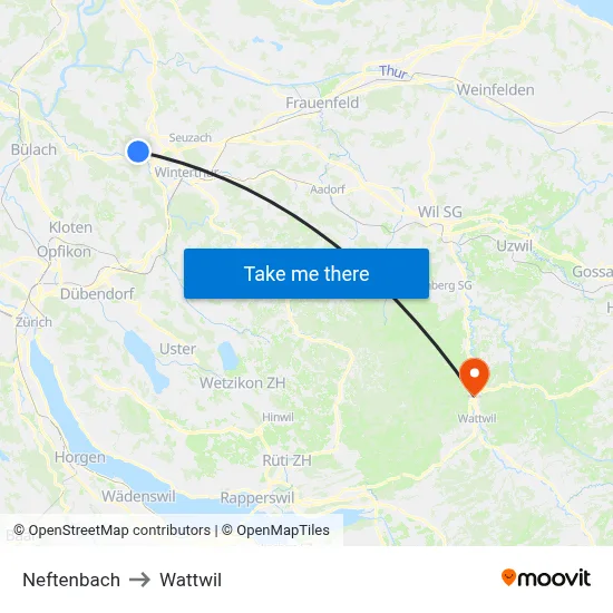 Neftenbach to Wattwil map