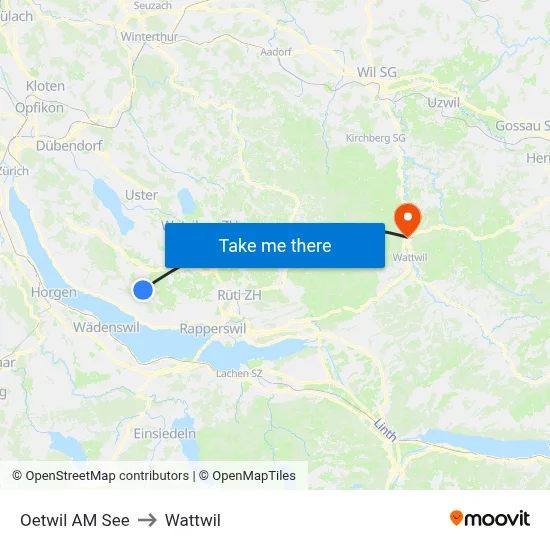 Oetwil AM See to Wattwil map