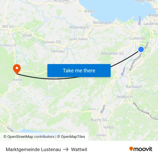Marktgemeinde Lustenau to Wattwil map