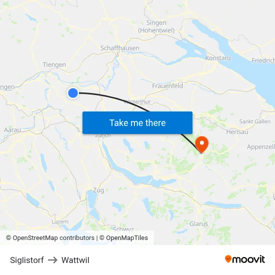 Siglistorf to Wattwil map