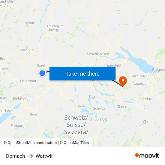 Dornach to Wattwil map