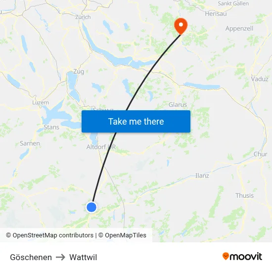 Göschenen to Wattwil map