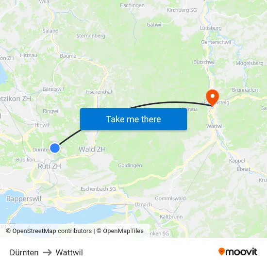 Dürnten to Wattwil map