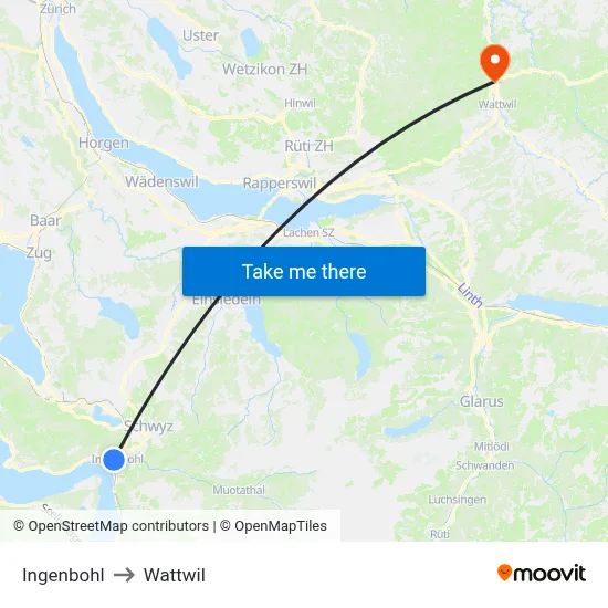 Ingenbohl to Wattwil map