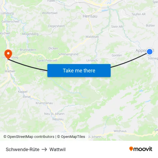 Schwende-Rüte to Wattwil map