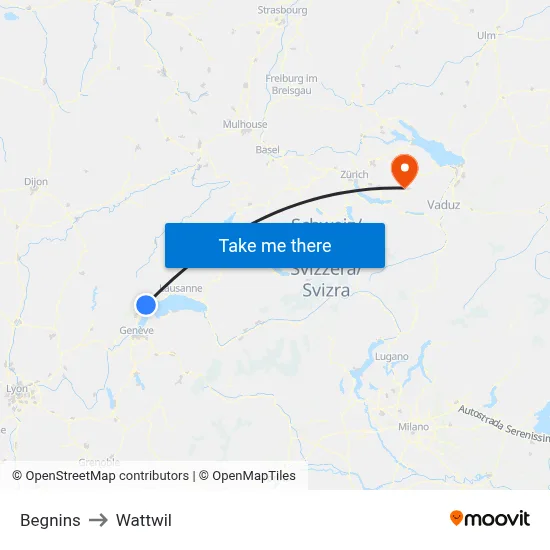 Begnins to Wattwil map
