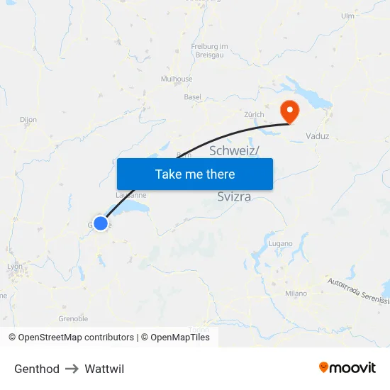 Genthod to Wattwil map