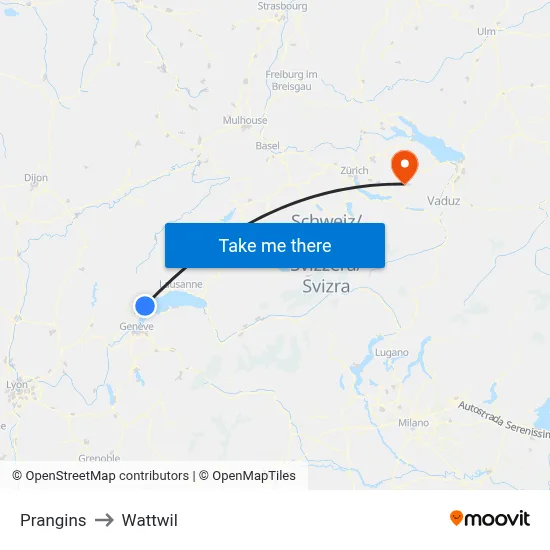Prangins to Wattwil map