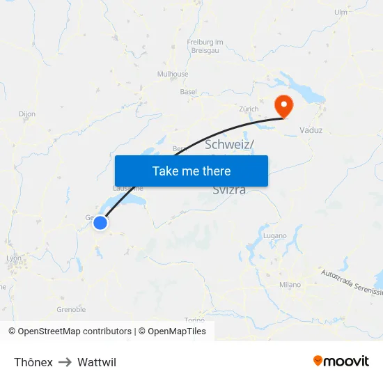 Thônex to Wattwil map