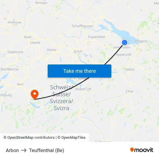 Arbon to Teuffenthal (Be) map