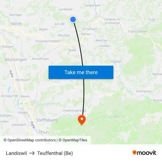 Landiswil to Teuffenthal (Be) map