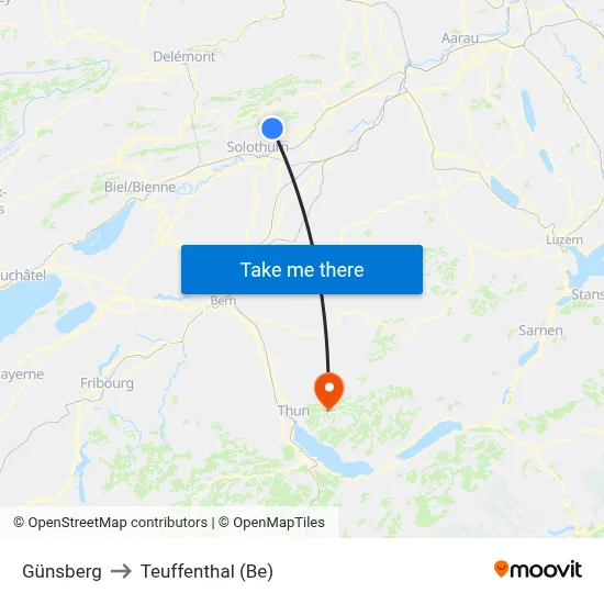 Günsberg to Teuffenthal (Be) map