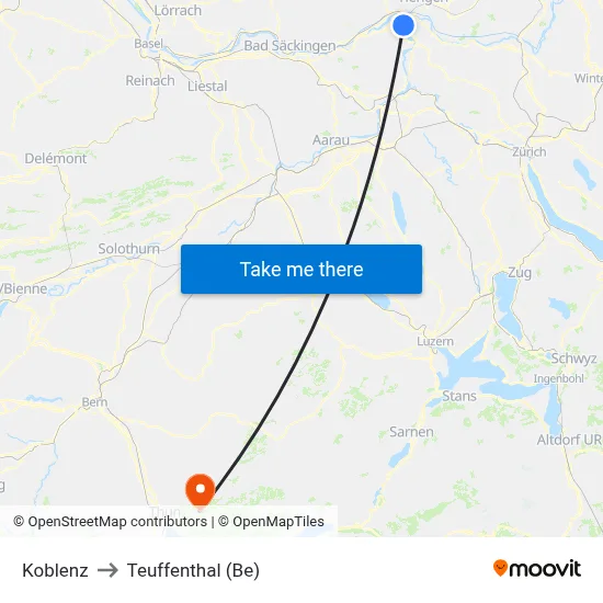 Koblenz to Teuffenthal (Be) map