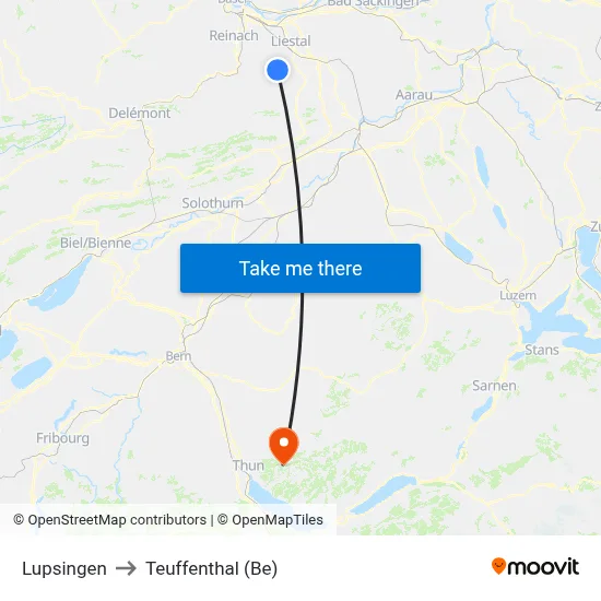 Lupsingen to Teuffenthal (Be) map