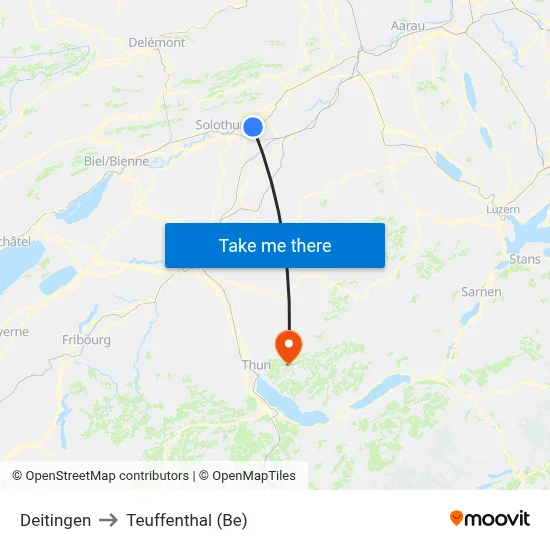 Deitingen to Teuffenthal (Be) map