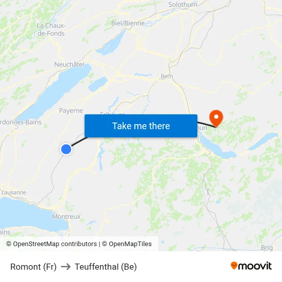 Romont (Fr) to Teuffenthal (Be) map