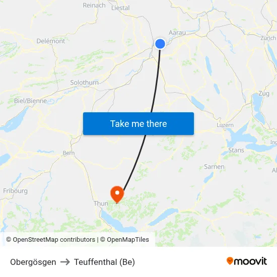 Obergösgen to Teuffenthal (Be) map