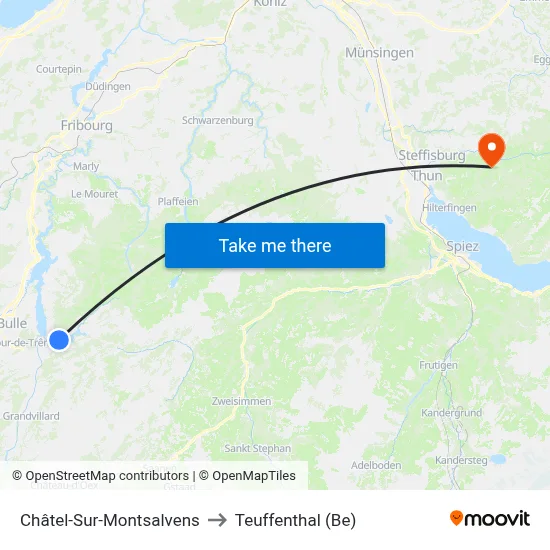 Châtel-Sur-Montsalvens to Teuffenthal (Be) map
